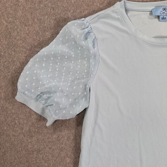 CeCe Swiss Dot Short Sleeve Crew Neck Blouse Women's Medium Blue - Picture 3 of 7